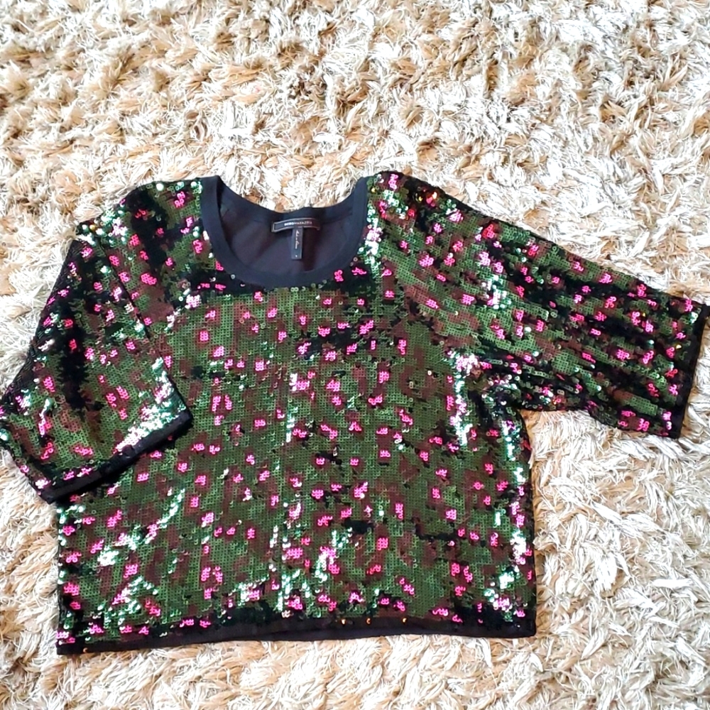 BCBG MAXAZRIA sequin and silk oversized top